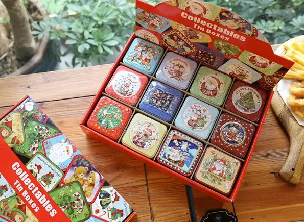 OEM Set of 12PCS Christmas Tinplate Candy Box Xmas Gift Box Tin Box for Candy Cookies