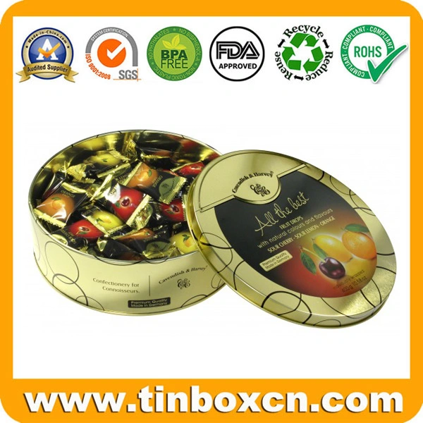 Empty Metal Tin Food Packaging for Chocolate Candy, Round Tin Box