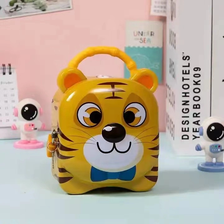 Hot Children&prime;s Gift Metal Tin Coin Box Cute Cartoon Tiger Full