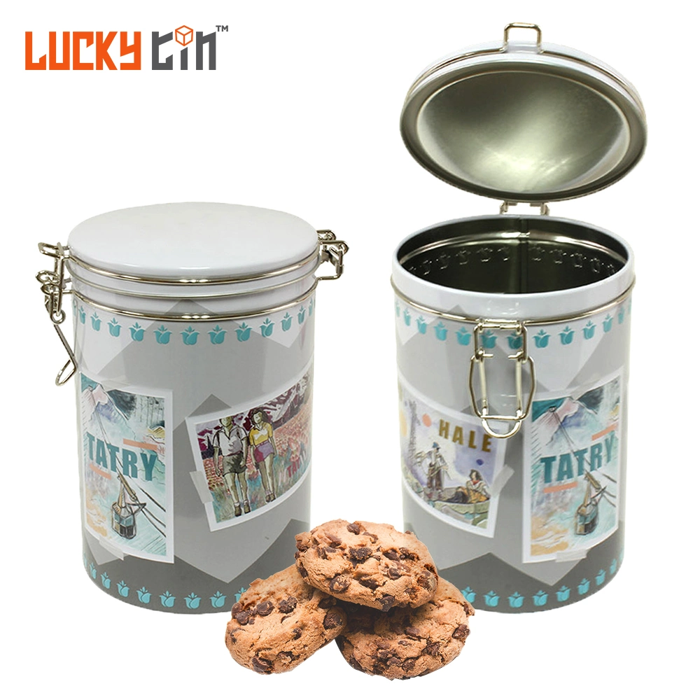 Factory Wholesale Tinplate Biscuit Storage Container Round Metal Box/Can Christmas Cookie Tin Jar Packaging
