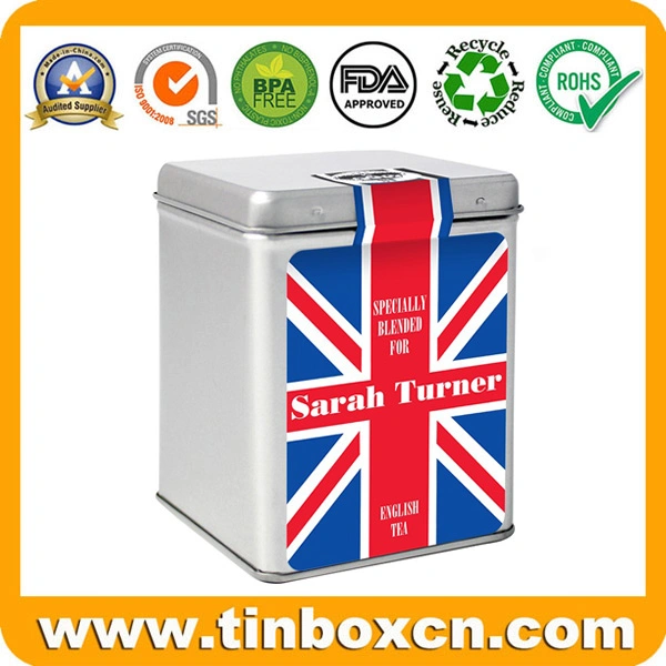 Hinged Square English Tea Tin Can for Metal Tea Caddy