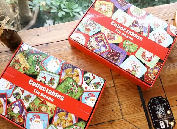 OEM Set of 12PCS Christmas Tinplate Candy Box Xmas Gift Box Tin Box for Candy Cookies