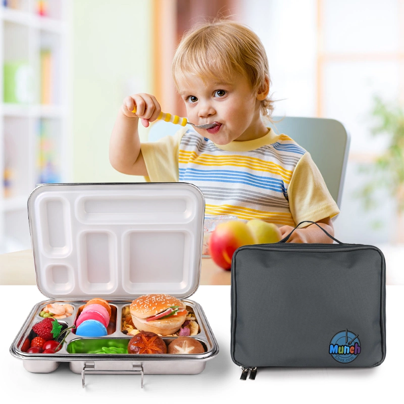 Oumego Food Grade Rectangular Metal Aluminium Loncheras 5 Compart Stainless Steel Tin Bento Lunch Box Fiambreras Infantil