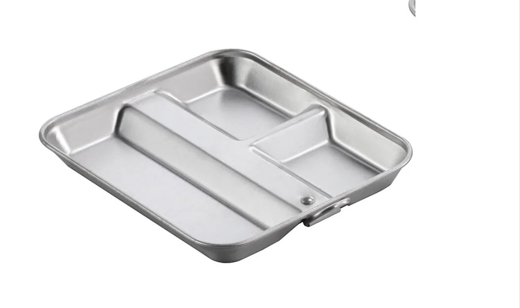 Travel Camping Task 2 in 1 800-1000ml Stainless Steel 3 Compartments Mess Tin Lunch Plate Heating Cooking Pot Lunch Box Outdoor