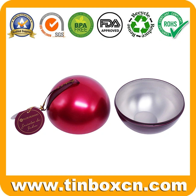 Decorative Ball Shape Christmas Tin Box with String for Chocolate Candy