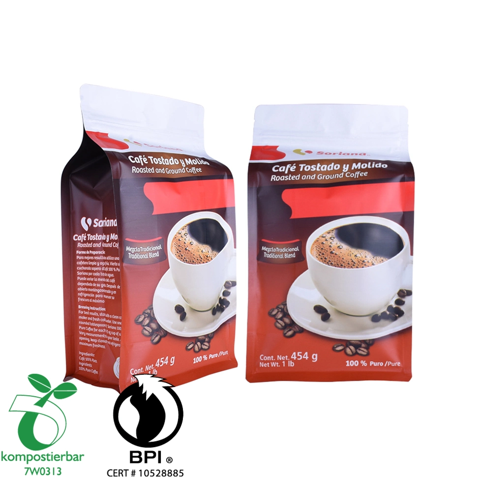 500g Biodegradable Box Bottom Coffee Pack with Pocket Zipper