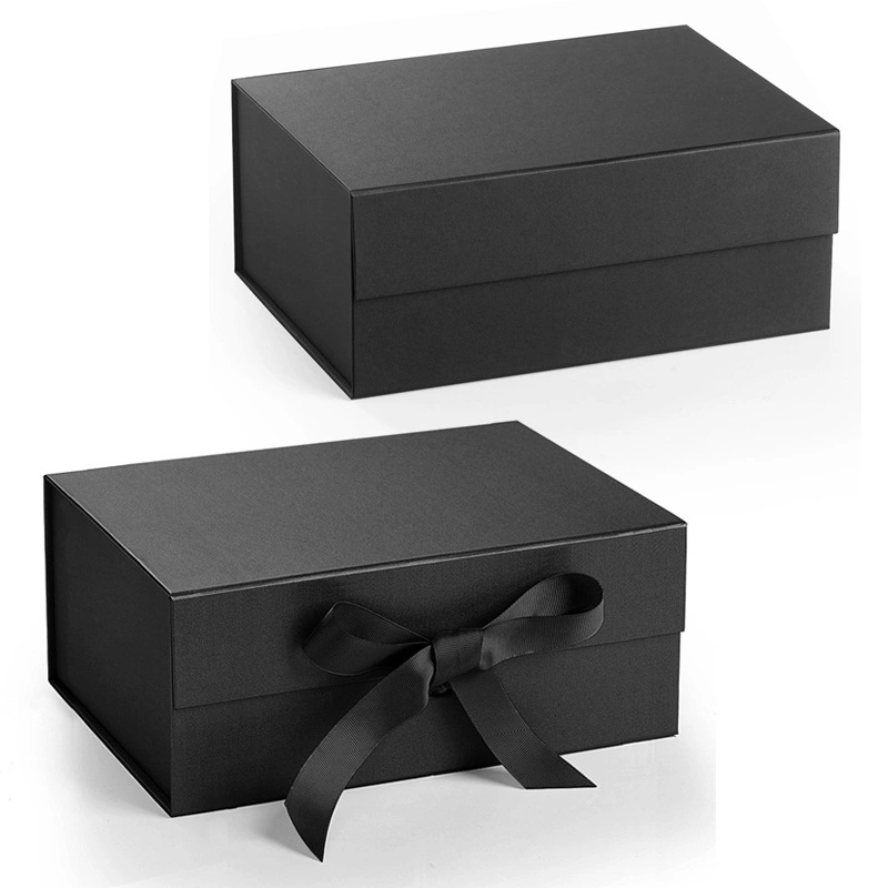 Black Color Kraft Rigid Flat Low MOQ Reasonable Price Magnetic Paper Box Folding Gift Box for Packaging Ribbons Box
