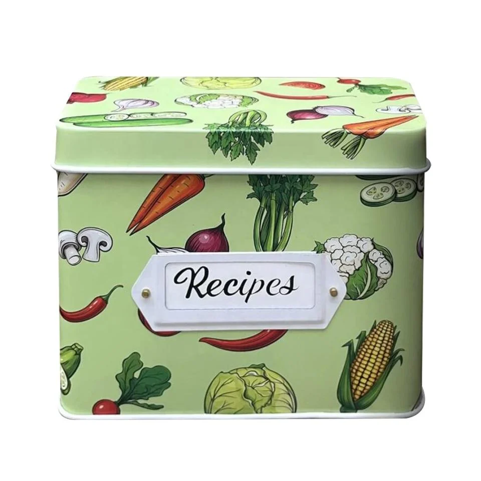 Custom Decorative Recipe Box with Dividers Metal Kitchen Storage Recipes Tin Box