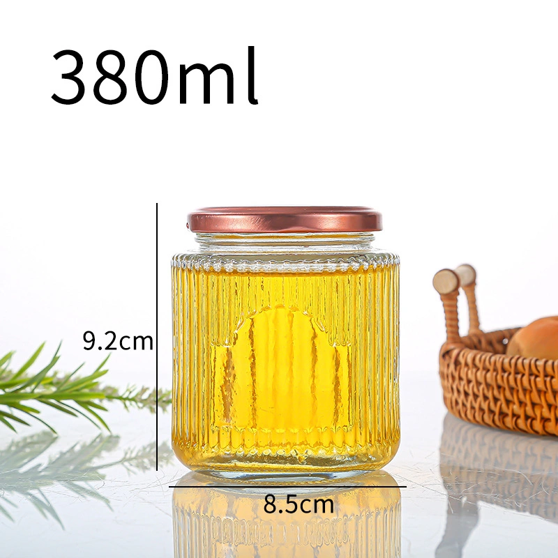 Vertical Stripes Design Glass Packaging Jars with Tinplate Lids