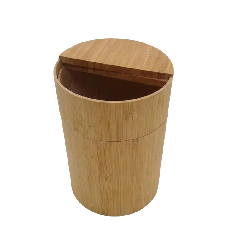 Eco-Friendly Bamboo Trash Can with Rotating Cover Small Garage Bin