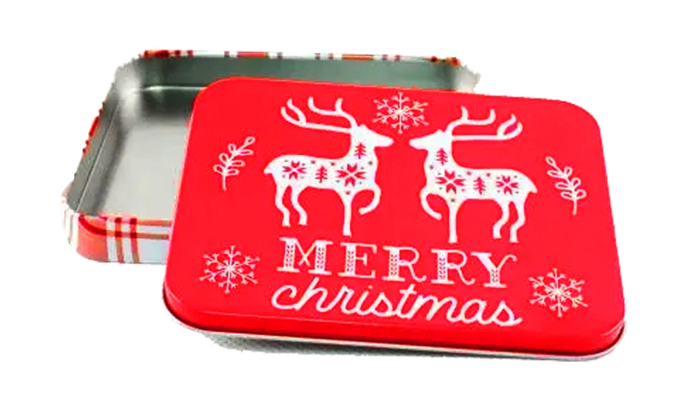 Factory Custom Tinplate Packaging Green Rectangle Metal Box Small Luxury Christmas Tin for Chocolate Candy