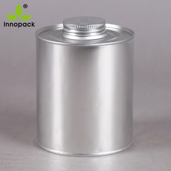 Small Round Metal Tin Can with Screw Top Rubber Brush Lid for Glue Solvent