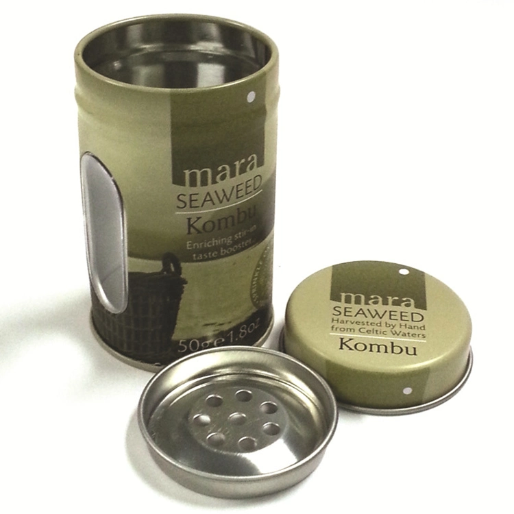 Custom Small Round Double Lids Window Tin Spice Box/Containers/Shaker