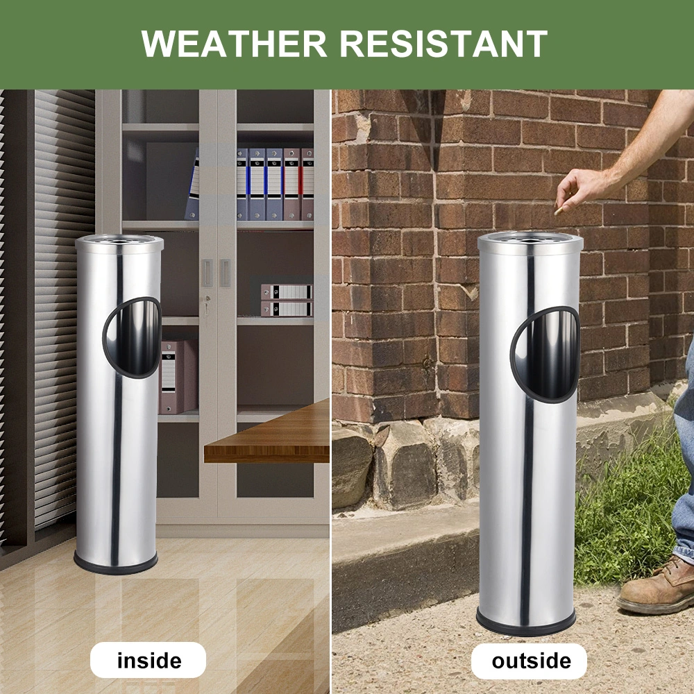 Round Ashtray Trash Bin Outdoor Trash Can with Ashtray Hotel Lobby Black Floor-Standing Stainless Steel Ash Bin