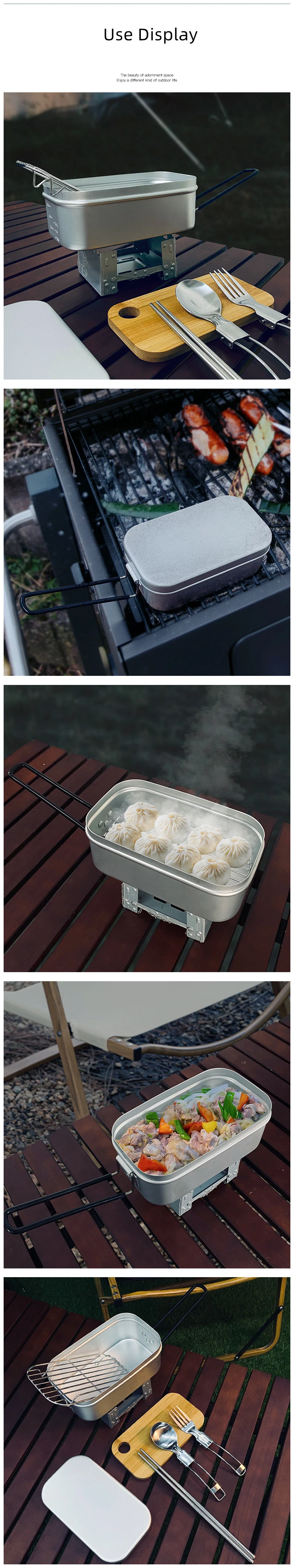 Japanese-Style Mini Outdoor Kitchen Camp Cooking Tool Aluminum Lunch Box Aluminum Mess Tin with Coating
