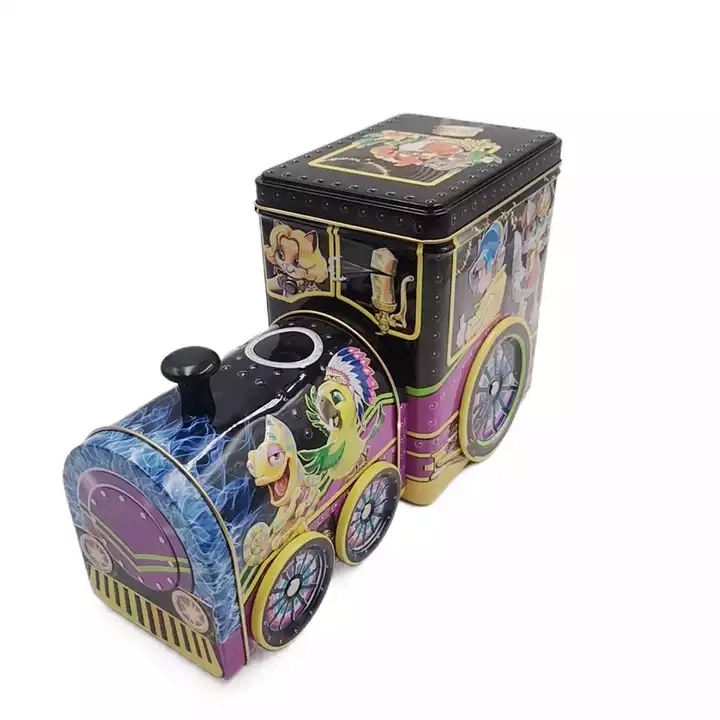 Custom Logo Colorful Empty Metal Train Shaped Gift Decorative Gift Tin Can