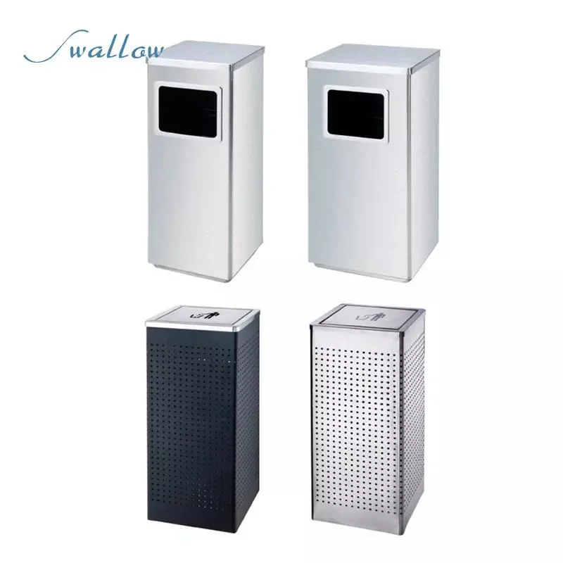 Portable Rectangular Indoor Trash Can Stainless Steel Black Metal Rectangular Trash Can with Ashtray