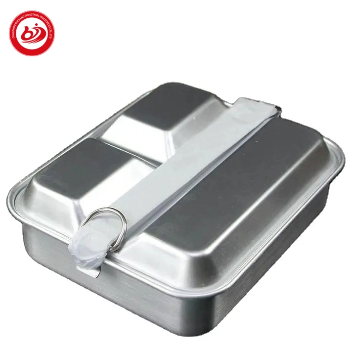 Travel Camping Task 2 in 1 800-1000ml Stainless Steel 3 Compartments Mess Tin Lunch Plate Heating Cooking Pot Lunch Box Outdoor