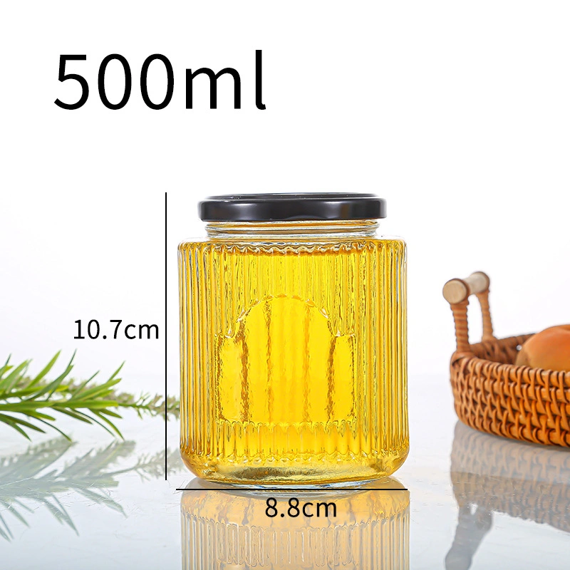 Vertical Stripes Design Glass Packaging Jars with Tinplate Lids