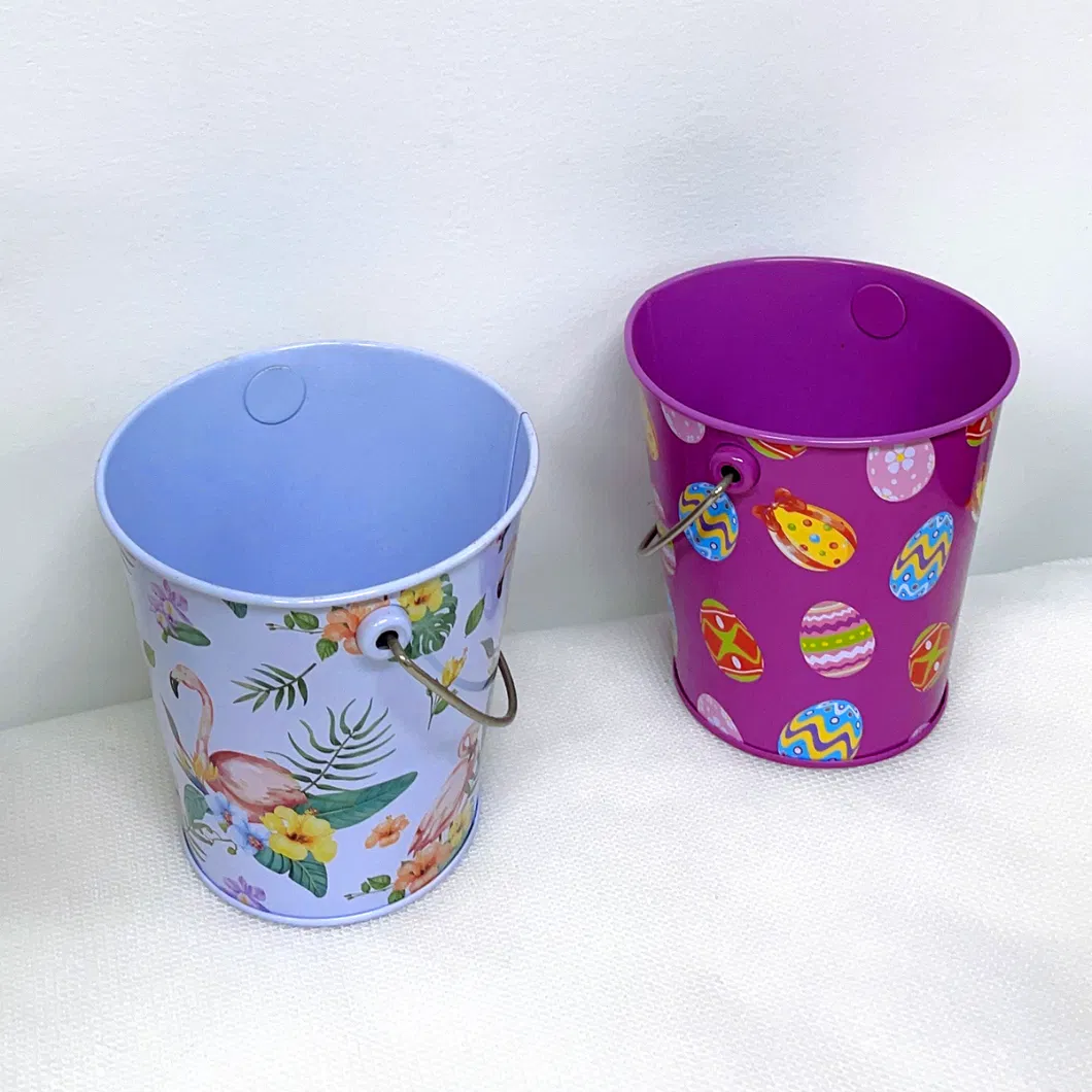 Mini Small Round Flower Bucket Candy Biscuit Tin Box Christmas Tin