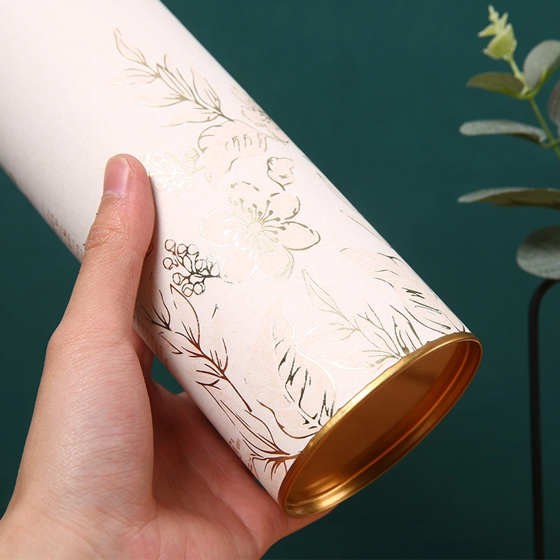 Ink Style Tea Jars Round Tube Packaging Box Gift Box with Gold Metal Lid for Tea Packaging