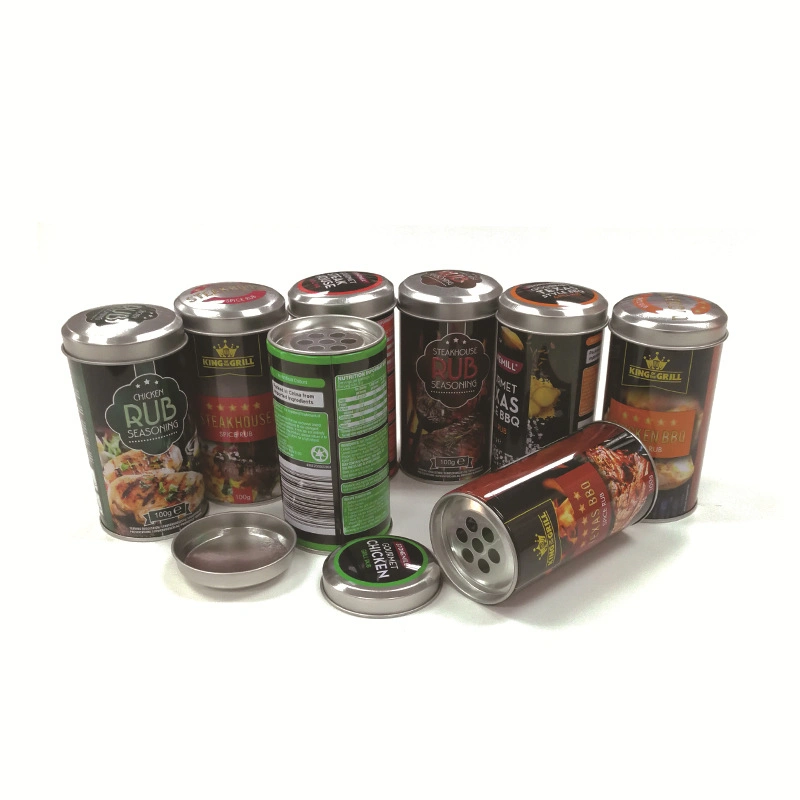 Manufacturer Custom Printed Small Round Metal Spice Shaker Tin with 2 Lids