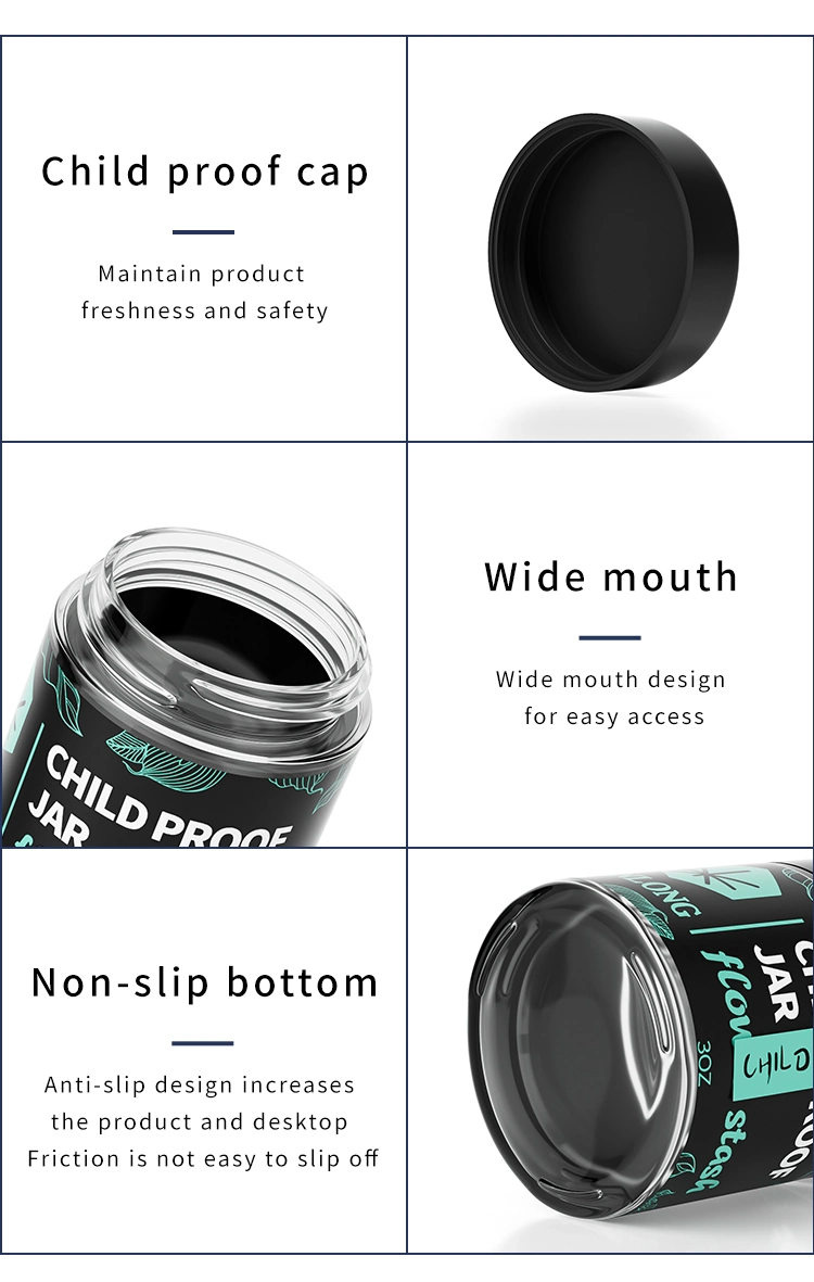 Custom Printed Matte Black Glass Jars Childproof Airtight Smell Proof Storage Glass Container Jar with Child Resistant Cap