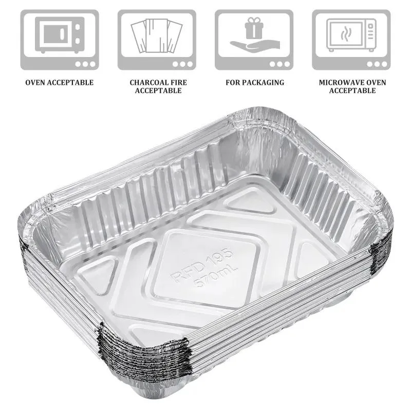 100PCS 450ml 150X120X48mm Aluminium Foil Container Aluminum Tray for Food Tin Foil Tray