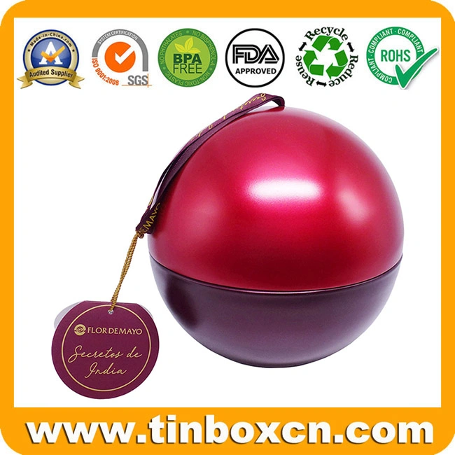 Decorative Ball Shape Christmas Tin Box with String for Chocolate Candy