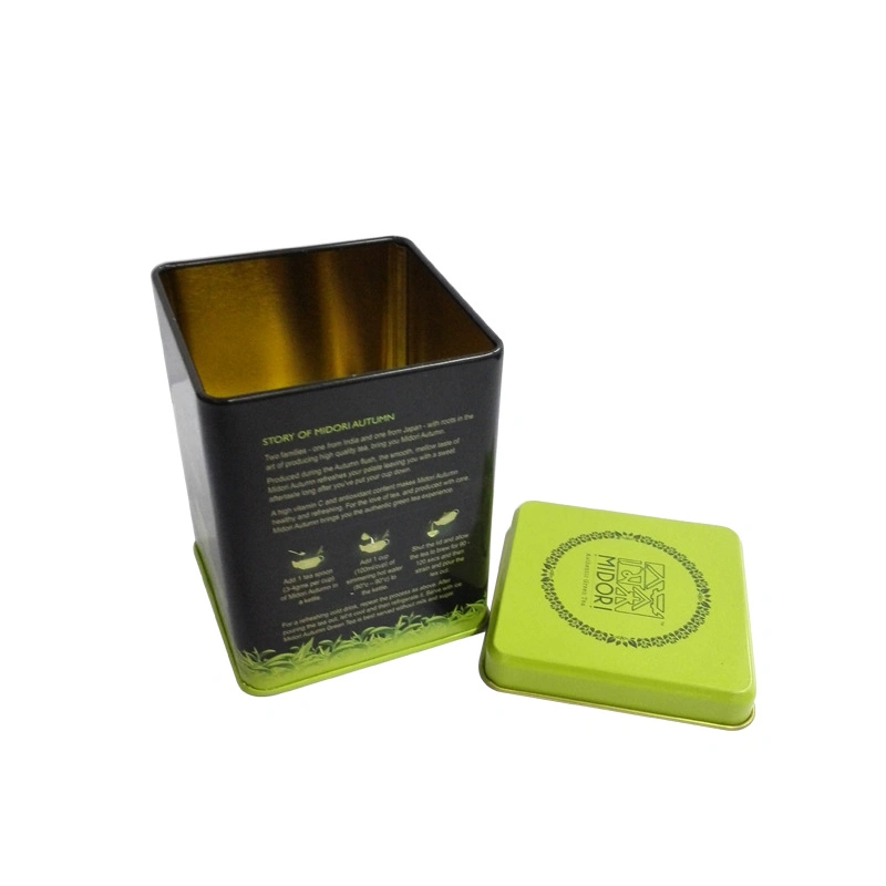 Custom Small Square Candy Green Tea Powder Packaging Matcha Tea Tin Can