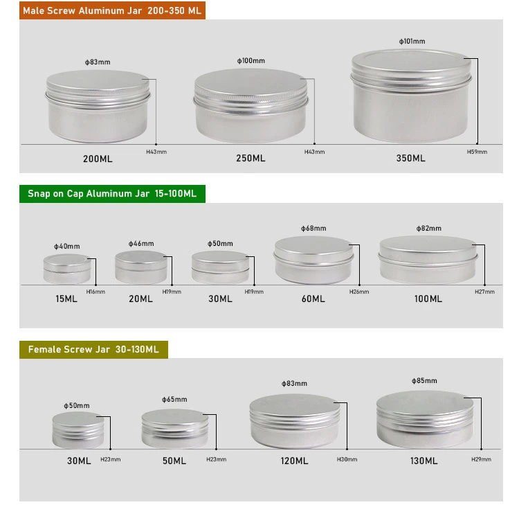 Aluminum Cosmetic Jar Tins Metal Jar Packaging Containers Environmentally Friendly Packaging