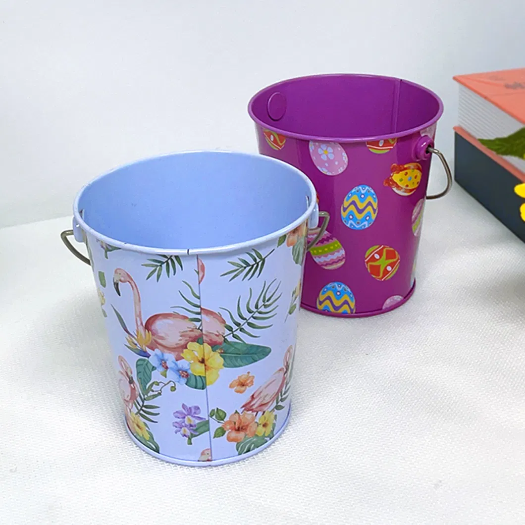 Mini Small Round Flower Bucket Candy Biscuit Tin Box Christmas Tin