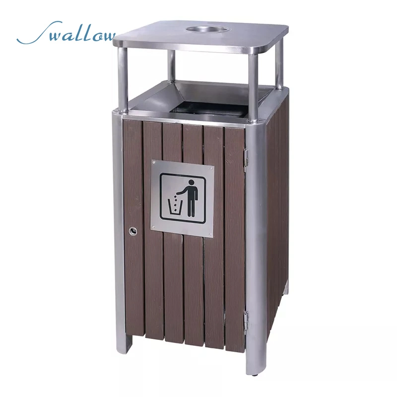 Stainless Steel Wooden Decorative Strip of The Trash Can Outside The Big City Well