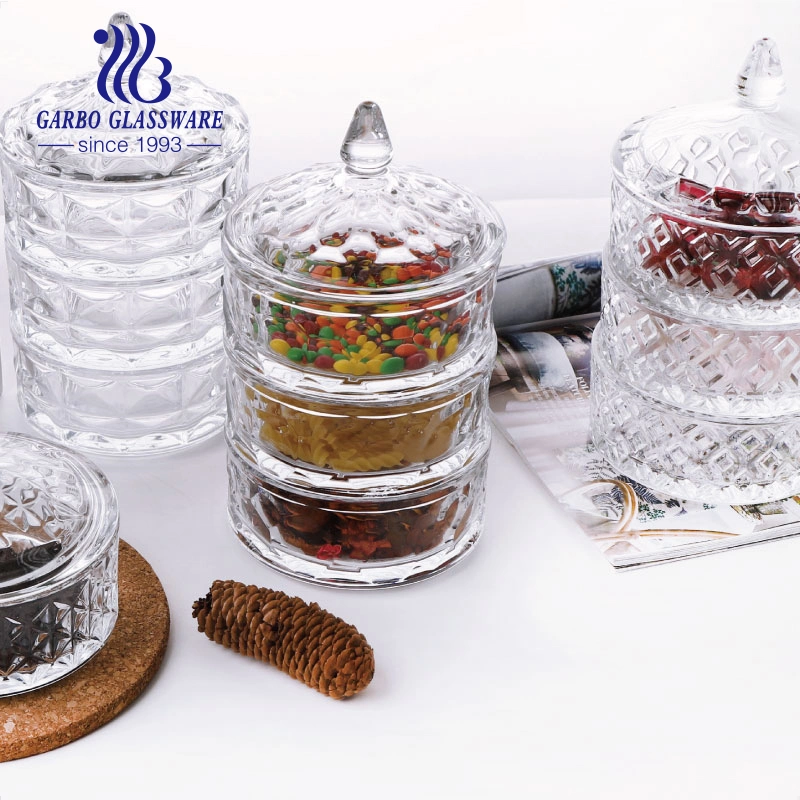 Home Basic Food Storage Organization Set-Crystal Diamond Glass Candy Jar with Glass Lid Candy Dish, Cookie Tin, Biscuit Barrel Glass Candy Jar