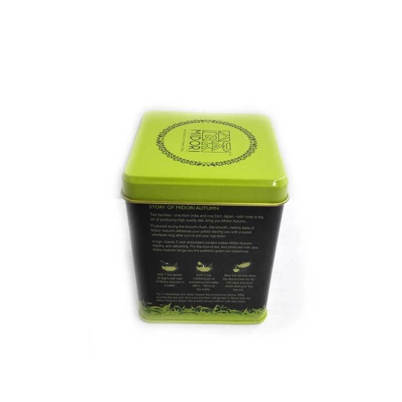 Custom Small Square Candy Green Tea Powder Packaging Matcha Tea Tin Can