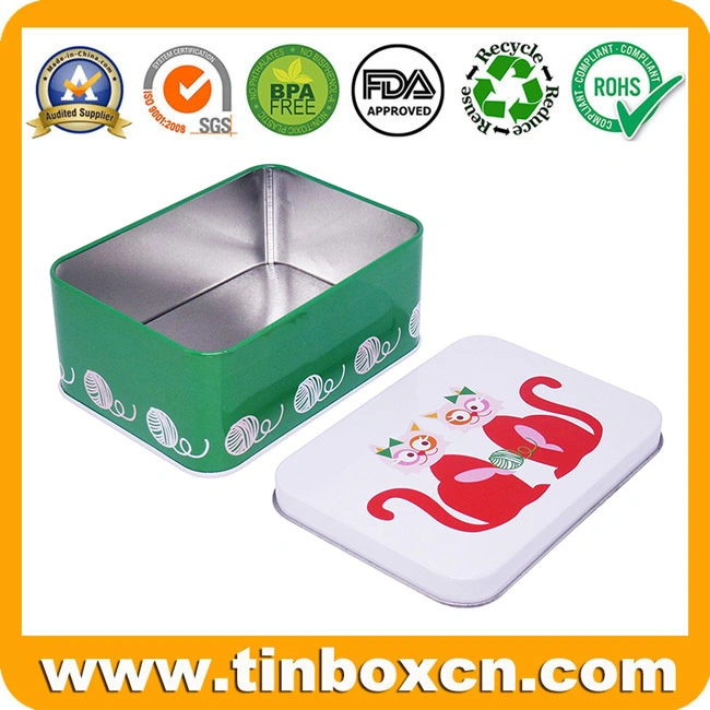 Cute Cate Rectangle Metal Tin Gift Packaging Box for Cookies Biscuits Chocolate