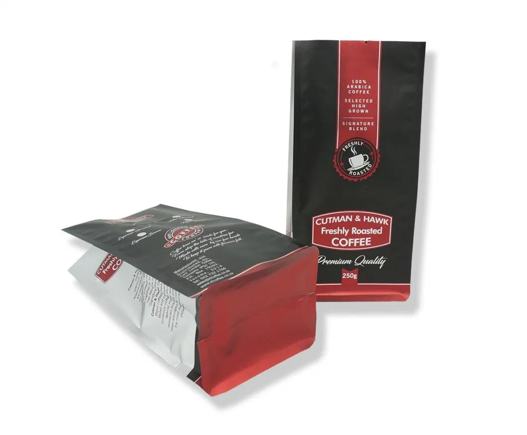 Customized Design Flat Bottom Pouch Aluminum Foil Packaging Coffee Bean Bag with Valve Tin Tie