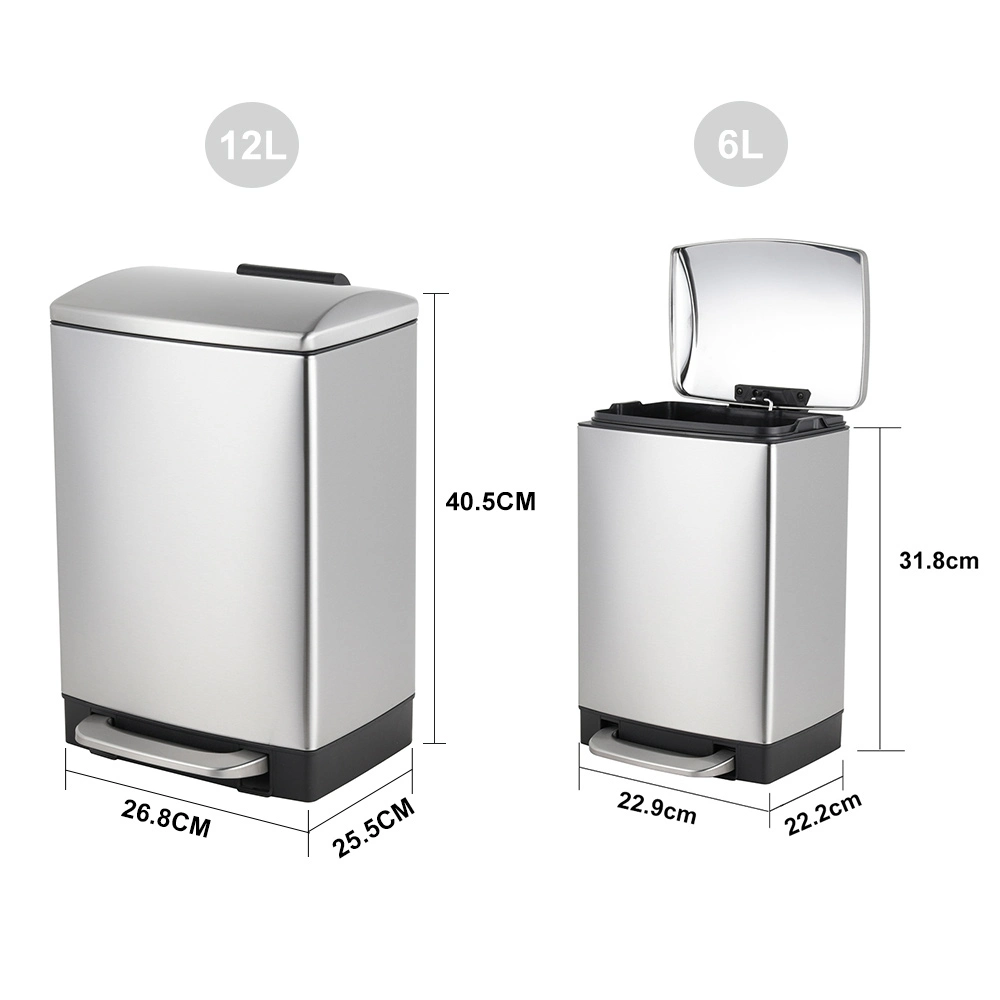 Metal Dustbin Stainless Steel Hotel Office Large Waste Garbage Bins Kitchen Trash Can