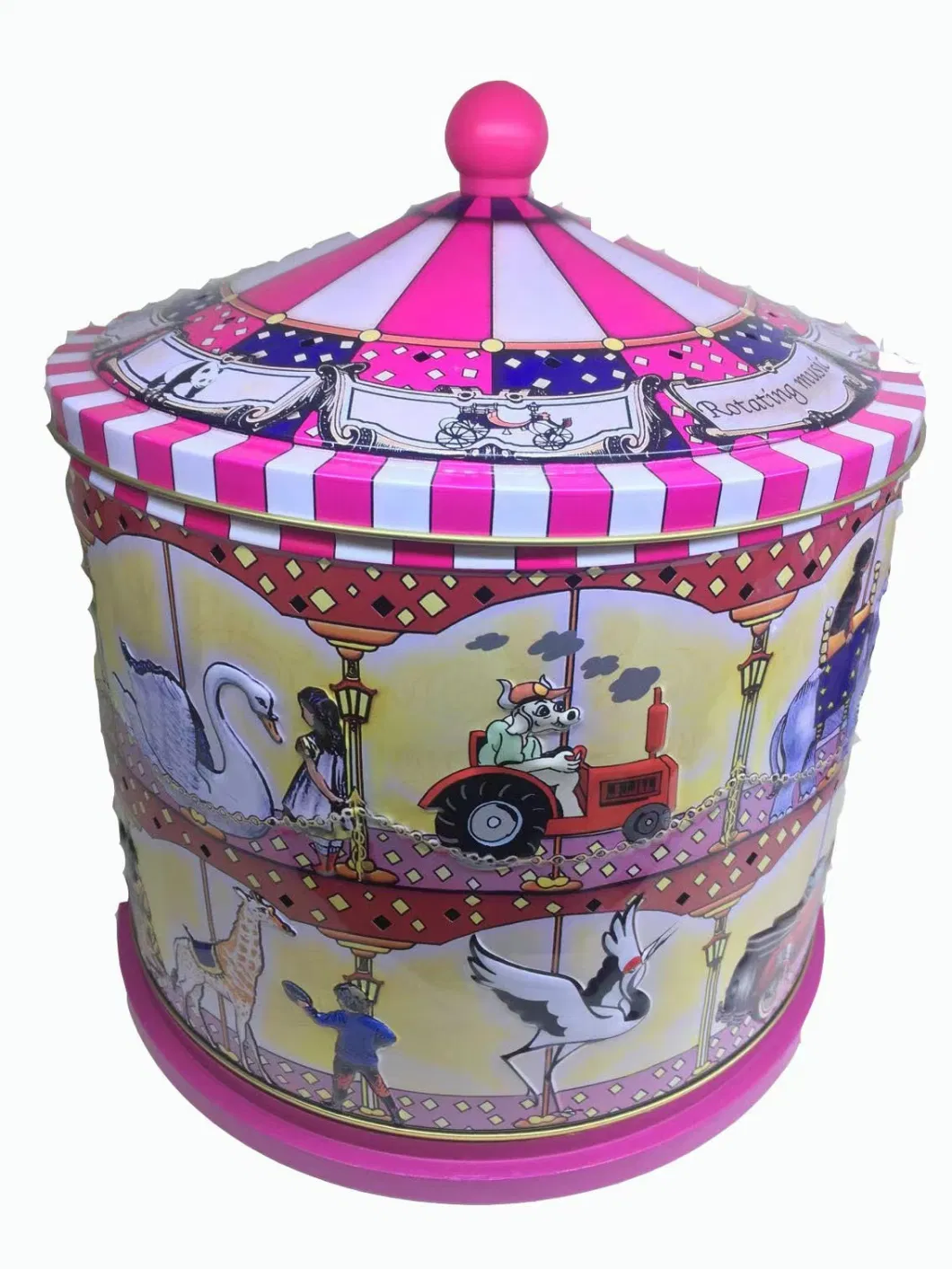 Decorative High Quality Round Carousel Music Cookie Tin Box with Embossing