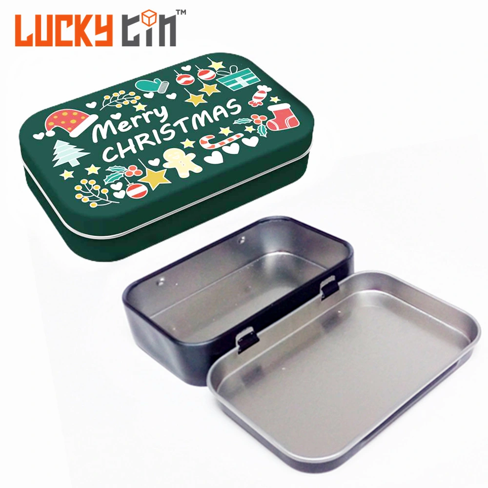 Factory Custom Tinplate Packaging Green Rectangle Metal Box Small Luxury Christmas Tin for Chocolate Candy