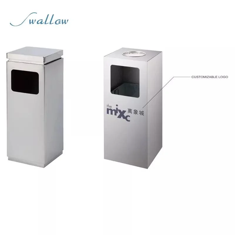 Stainless Steel Trash Can Hotel Lobby Trash Can Standing Trash Can with Ashtray/Applicable to Outdoor Garden