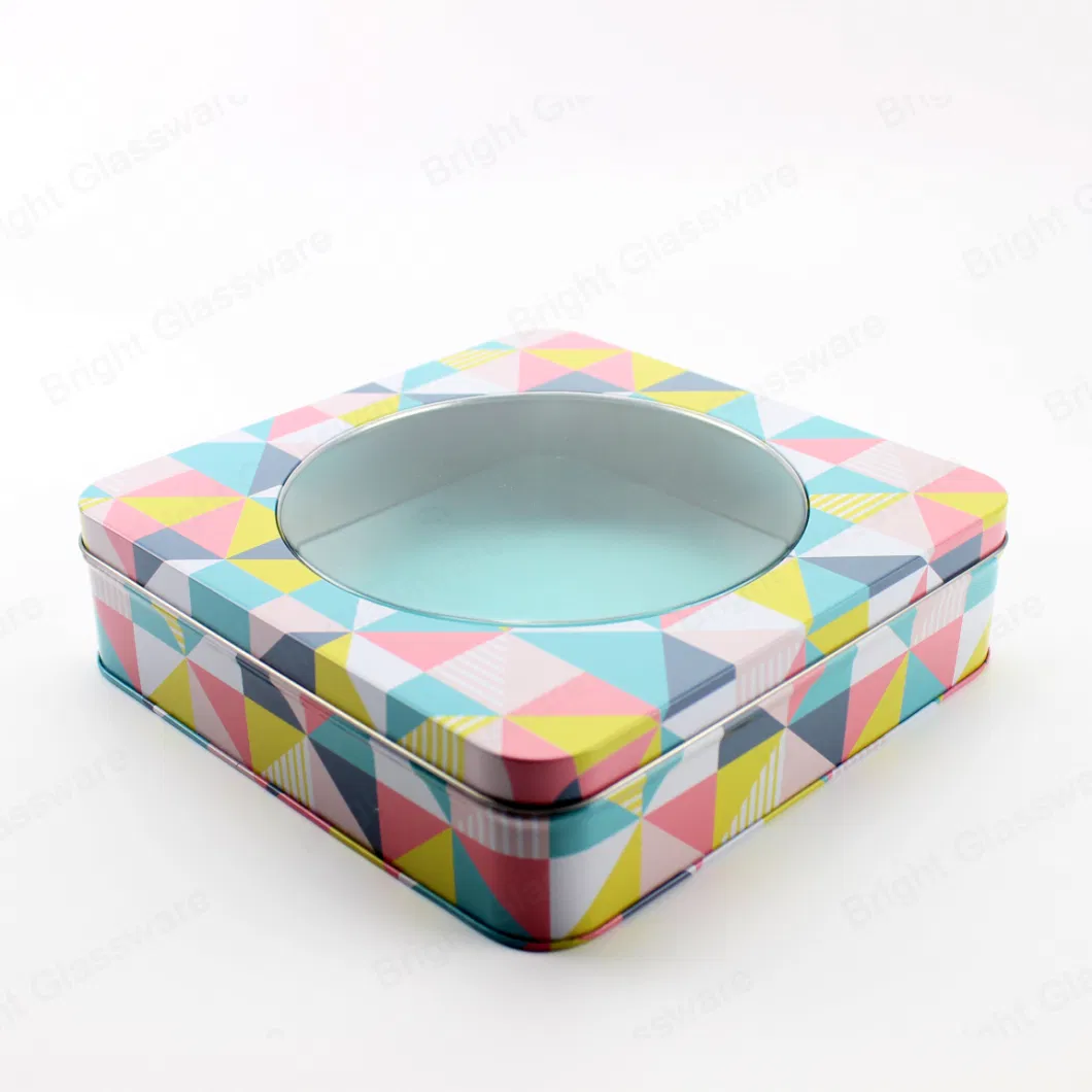 Metal Square Packaging Gift Tin Box with Round Clear Window