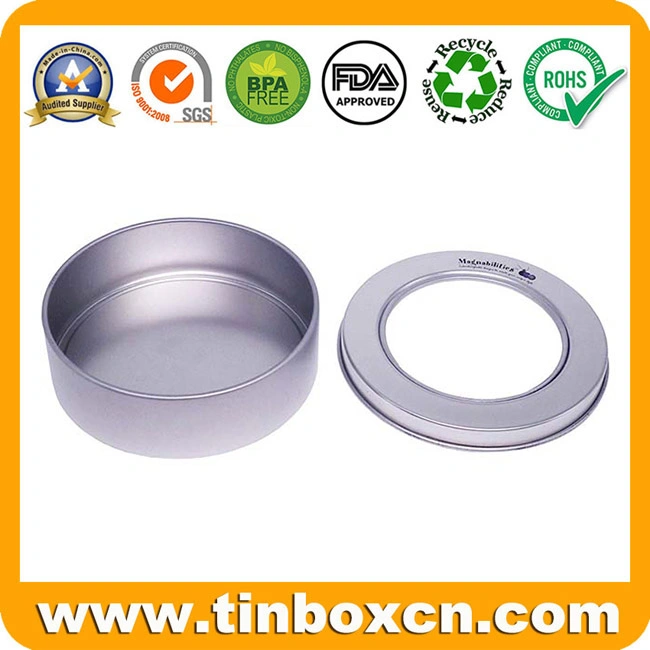 Chinese Factory Metalic Box Round Can Clear Window Tin for Candle Candy