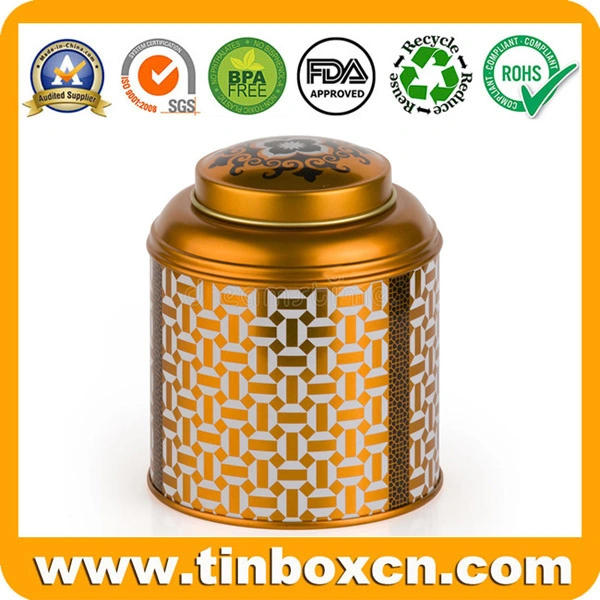 Black Leaf Tea Caddy Tin for Golden Metal Tea Canister