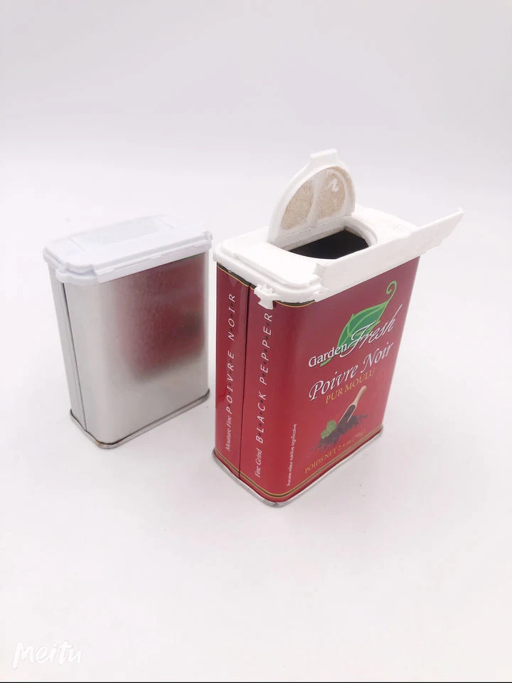 Empty Food Grade Custom Printing Spice Pepper Decorative Tin Boxes with Plastic Lid