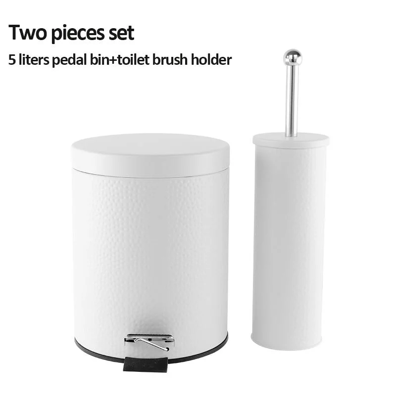 Embossing Design 12L Free Standing Trash Can with Toilet Brush Holder