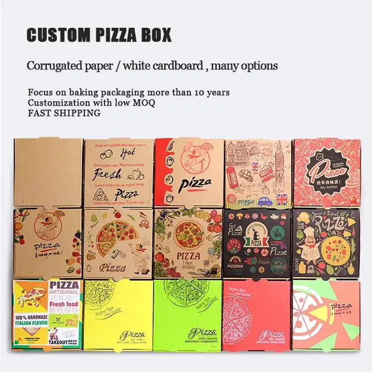 Custom Eco Friendly Durable Brown Corrugated Paper Fast Food Container Packaging Pizza Box with Printing Logo