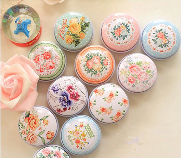 Pure and Fresh Flower Print Small Tin Box Kawaii Mac Cosmetics Trinket Organizer Mini Container for Tea Pill Coin Box