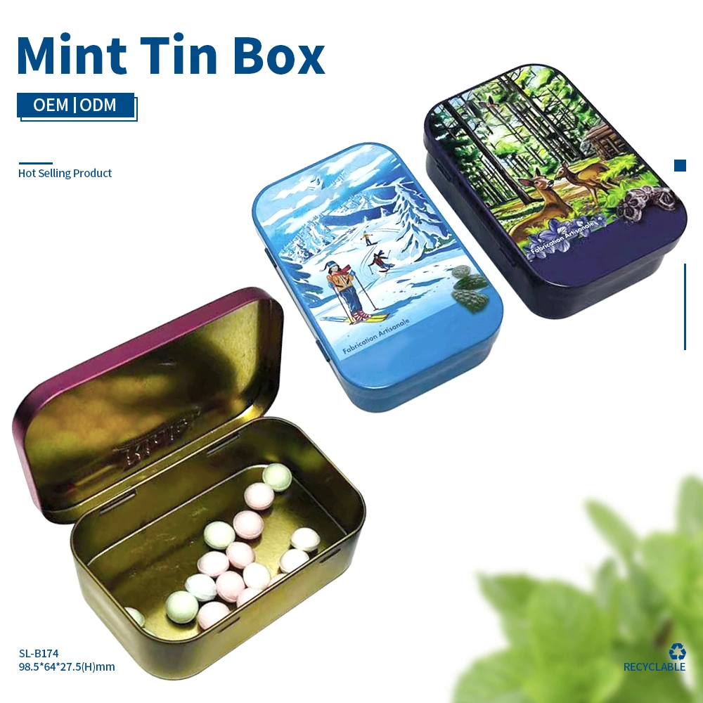 OEM ODM Manufacture Custom Tinplate Candy in Box Metal Flip Hinge Packaging Verpackungen Mint Tin Can for Gift