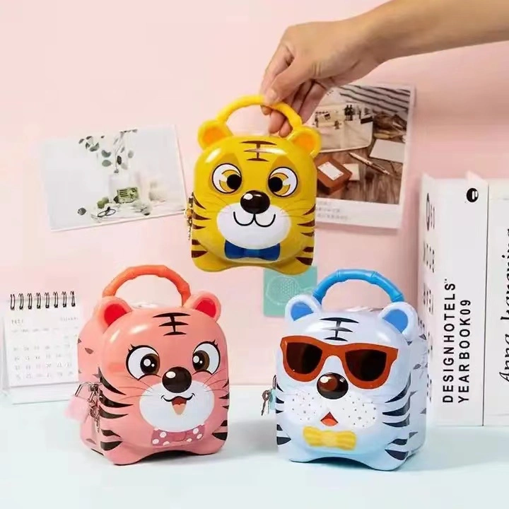 Hot Children&prime;s Gift Metal Tin Coin Box Cute Cartoon Tiger Full